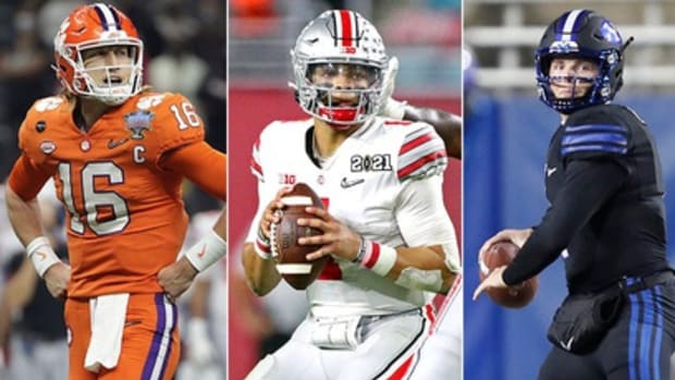 Trevor Lawrence (from left), Justin Fields, Zach Wilson
